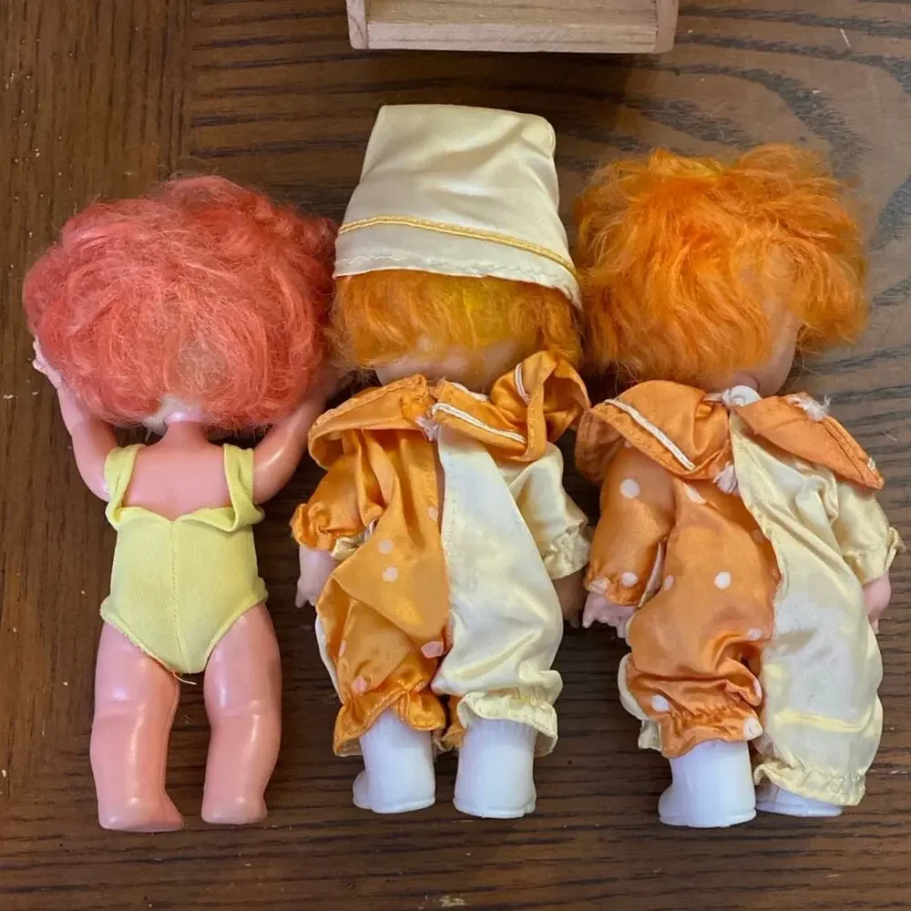 Vintage Clown Doll Lot BoBo 1970s Rubber Dollies Red Orange Hair Pom poms